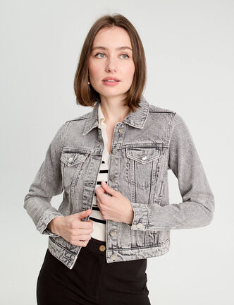 Veste boutonnée en jean denim gris femme