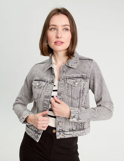 Veste boutonnée en jean denim gris femme