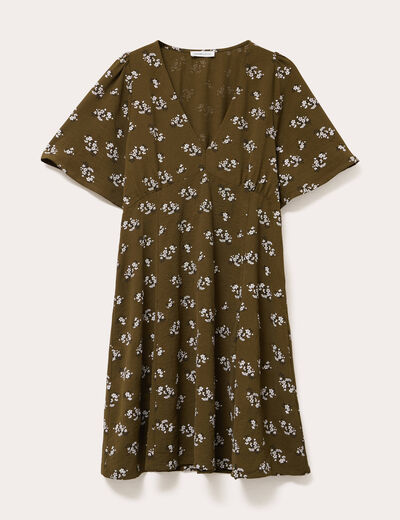 Robe évasée manches courtes vert kaki femme