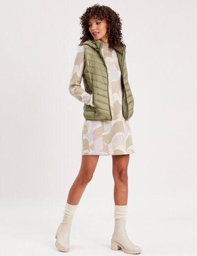 Robe pull droite col montant beige femme
