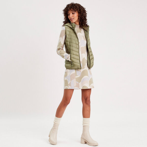 Robe pull droite col montant beige femme