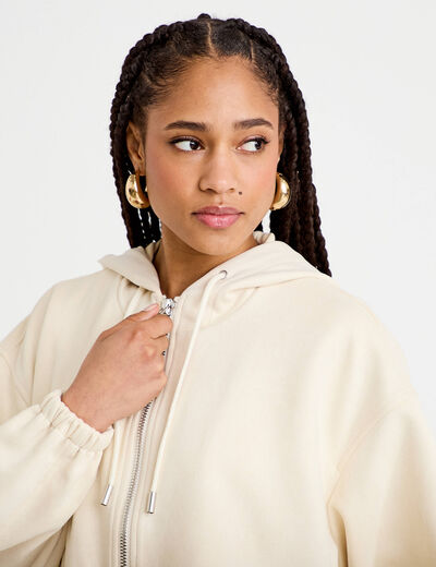 Veste &agrave; capuche bas resserr&eacute; sable femme