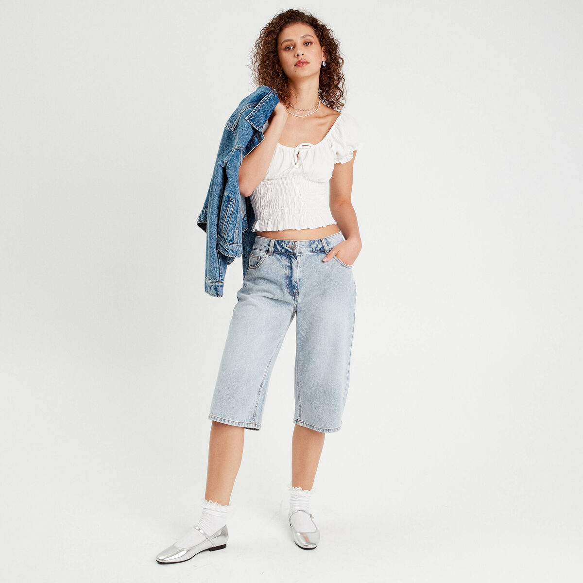 Blouse smockée manches courtes ecru femme