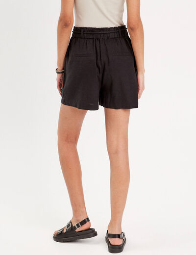 Short regular contenant du lin noir femme