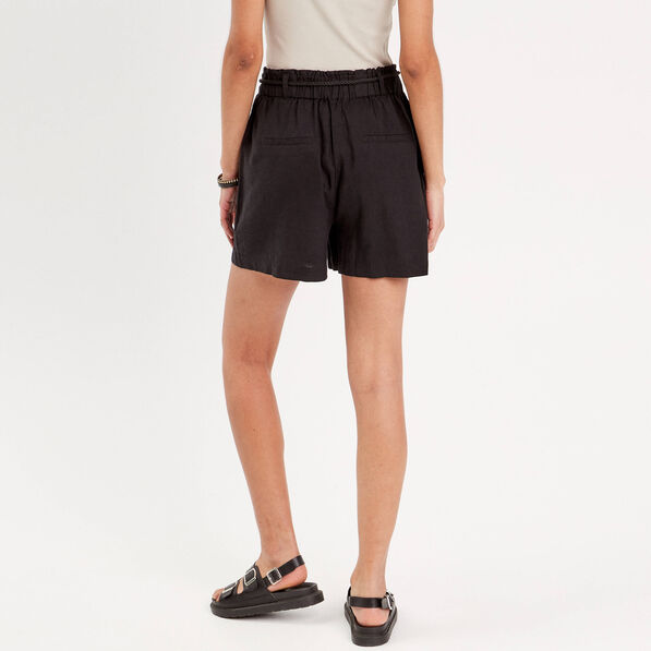 Short regular contenant du lin noir femme