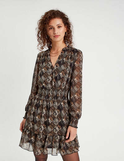 Robe évasée volantée noir femme