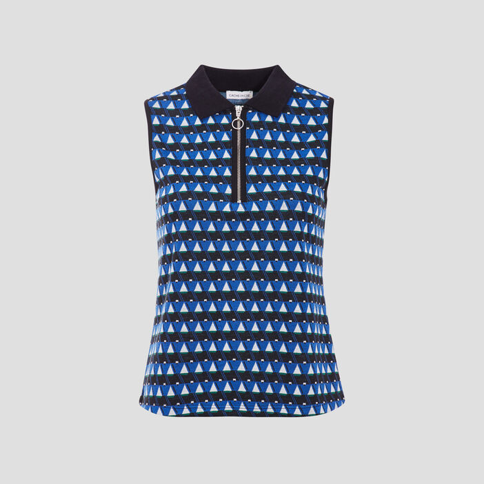 Polo sans manches bleu femme