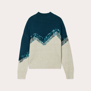 Pull avec sequins vert foncé femme