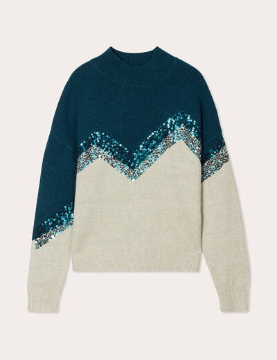 Pull avec sequins vert foncé femme
