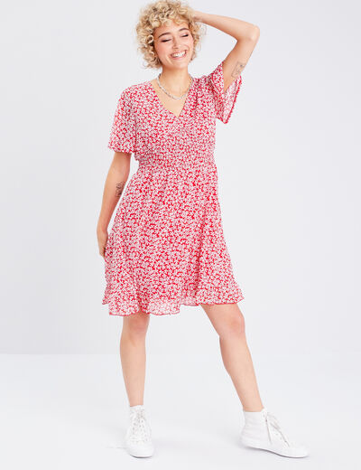 Robe évasée manches courtes rouge femme