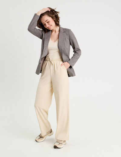 Pantalon large ivoire femme