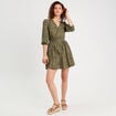 Robe évasée brodée vert kaki femme