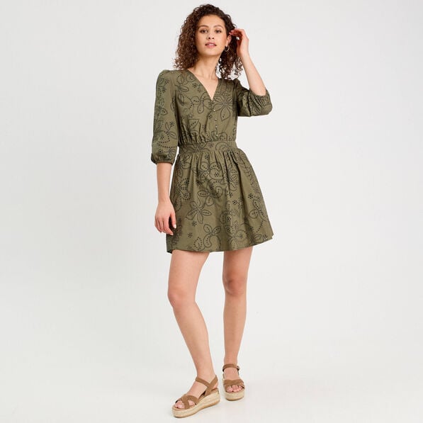 robe evasee brodee vert kaki femme Robe évasée brodée vert kaki femme