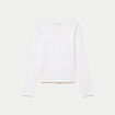 Top ajust&eacute; col v manches longues blanc femme