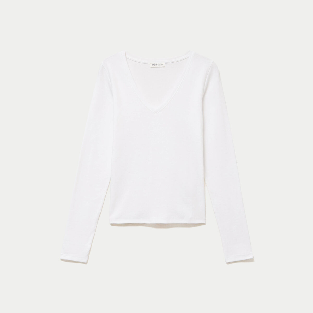 Top ajust&eacute; col v manches longues blanc femme