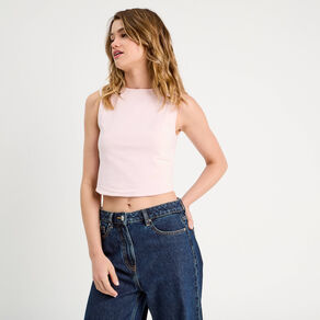 Débardeur cropped rose clair femme