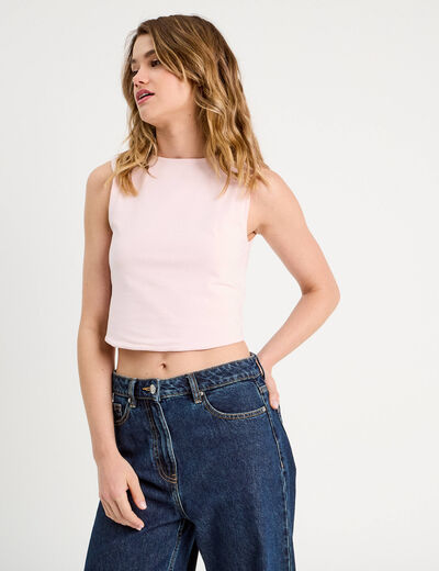 Débardeur cropped rose clair femme