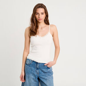 debardeur details dentelle ecru femme Débardeur détails dentelle ecru femme
