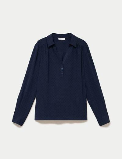 Blouse droite manches longues bleu marine femme