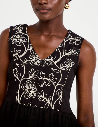 Blouse cintr&eacute;e sans manches col v noir femme