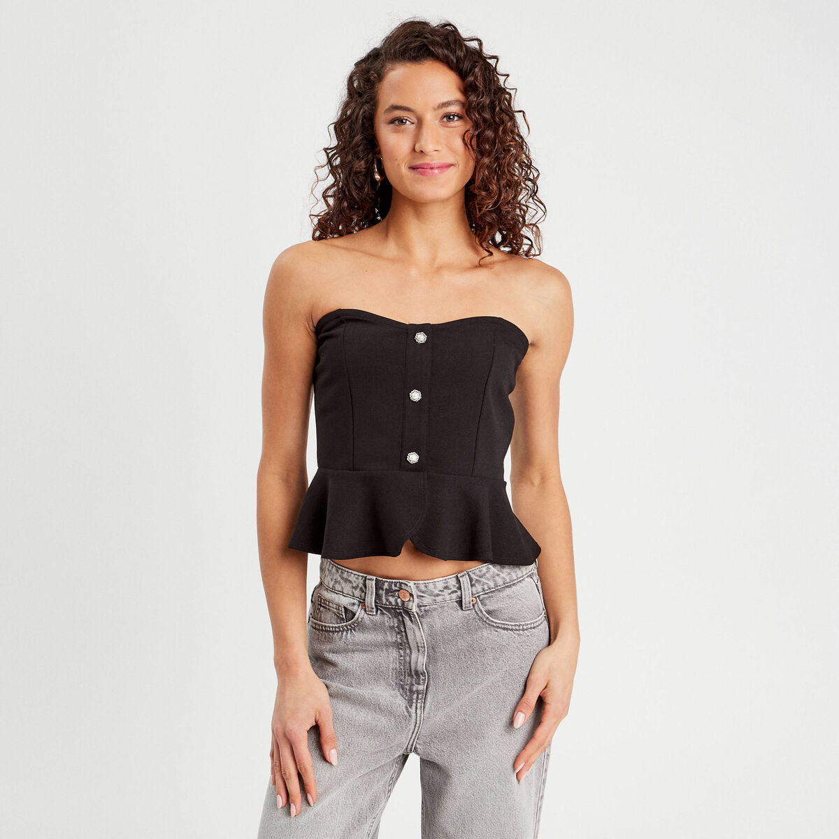 Bustier cropped avec boutons noir femme