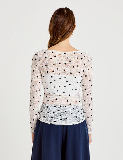 Top dentelle pliss&eacute; col bateau blanc femme