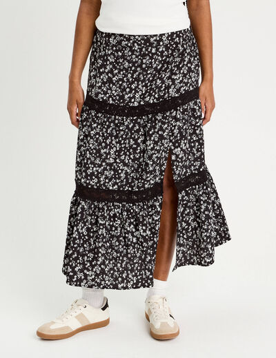 Jupe longue &eacute;vas&eacute;e noir femme