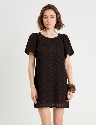 Robe droite manches courtes noir femme