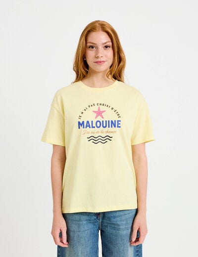 T-shirt col rond manches courtes jaune pastel femme