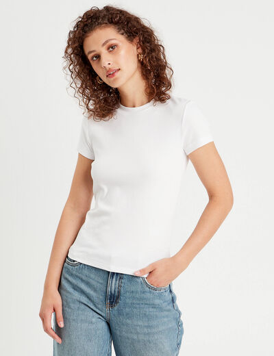 T-shirt manches courtes côtelé blanc femme