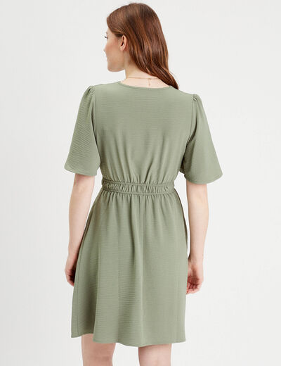 Robe évasée taille élastiquée vert kaki femme