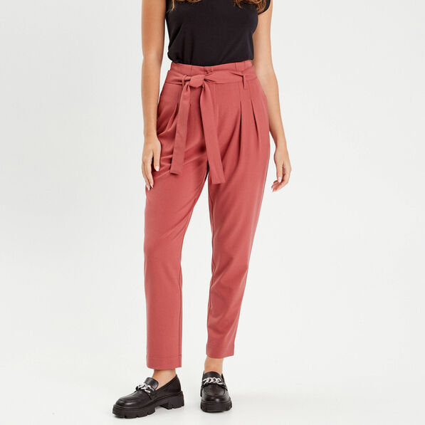Pantalon paperbag fluide vieux rose femme