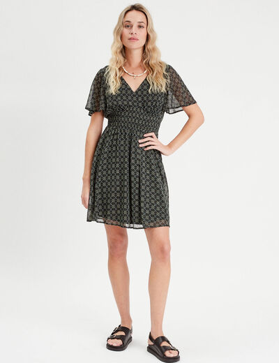 Robe évasée manches courtes noir femme