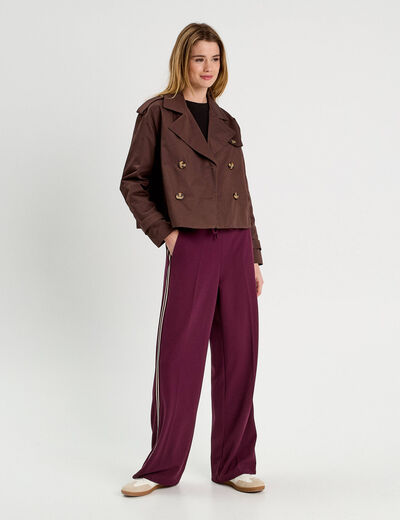Trench court boutonné marron foncé femme