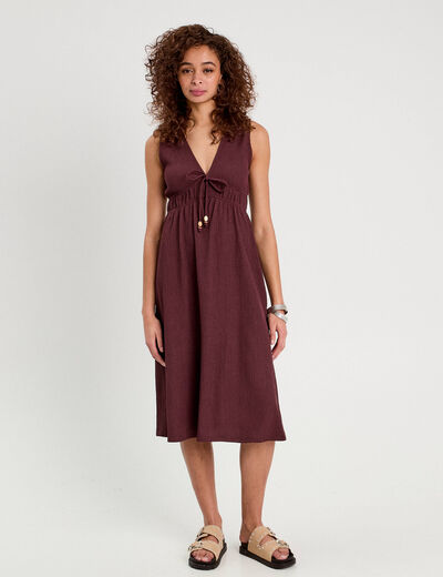Robe midi évasée sans manches prune femme