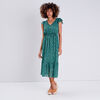 robe longue evasee ceinturee vert femme