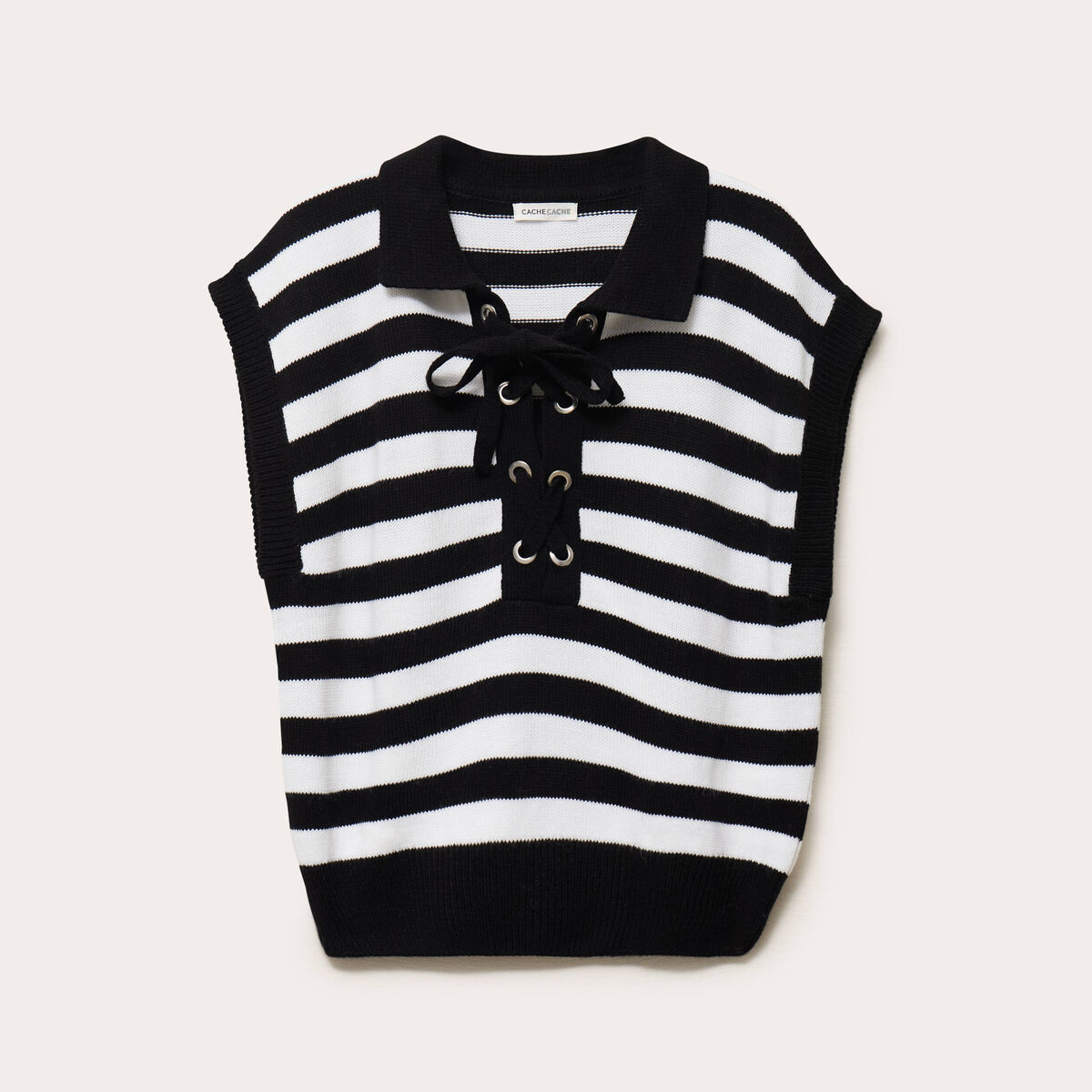 Pull sans manches col chemise noir femme