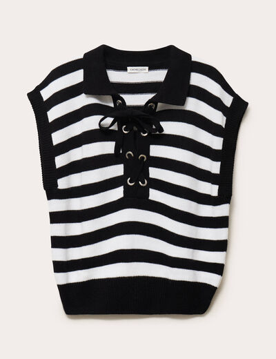 Pull sans manches col chemise noir femme