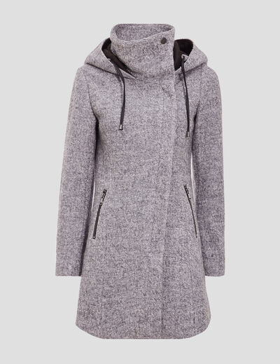 Manteau cintré asymétrique gris foncé femme