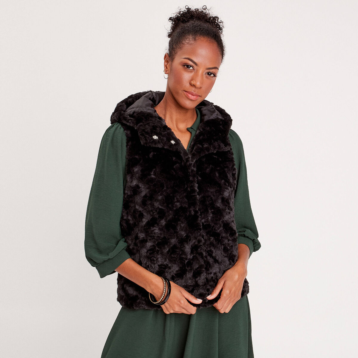Veste droite à capuche noir femme