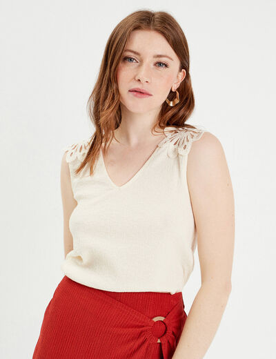 Débardeur dos crochet ecru femme