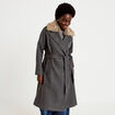Manteau droit mi-long &agrave; manches longues gris femme