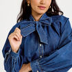 Chemise ample en jean col montant denim stone femme