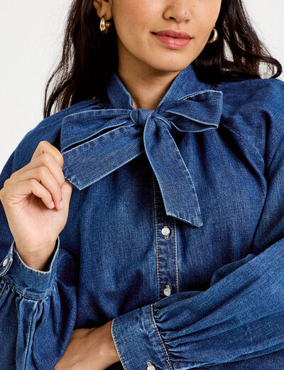 Chemise ample en jean col montant denim stone femme