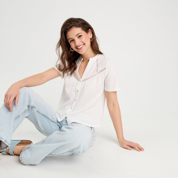 blouse manches courtes ecru femme Blouse manches courtes ecru femme