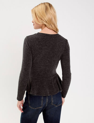 Pull ajusté court manches longues gris foncé femme