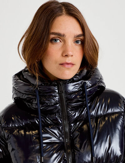 Doudoune bas resserr&eacute; manches longues bleu marine femme