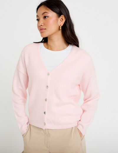 Gilet boutonn&eacute; avec col en V rose clair femme