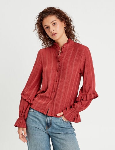 Chemise manches longues volants vieux rose femme