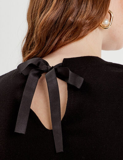 Pull manches longues dos noeud noir femme